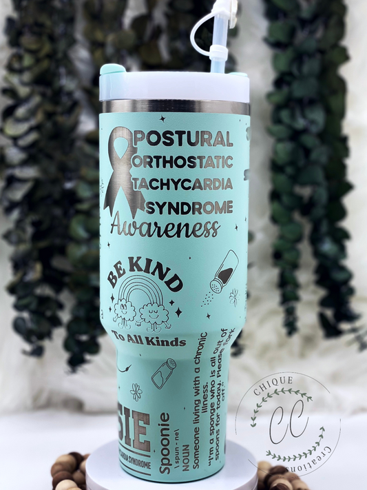 Laser Engraved POTS, Potsie, Dysautonomia, Chronic Illness Awareness Tumbler With Handle s