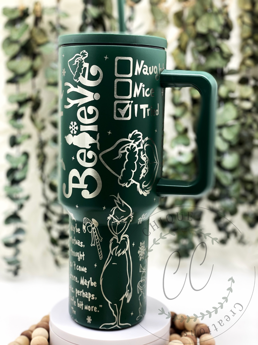 Laser Engraved The Grinch, Christmas, Tumbler With Handle, Stanley, Eras Tour