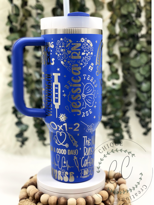 Laser Engraved ER Nurse, Emergency Room, Tumbler With Handle, Stanley, Eras Tour