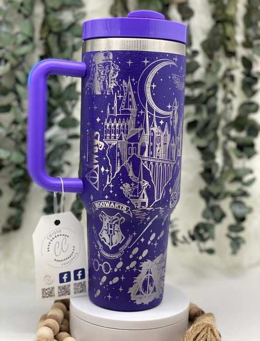 Laser Engraved Harry Potter, Wizard Tumbler With Handle