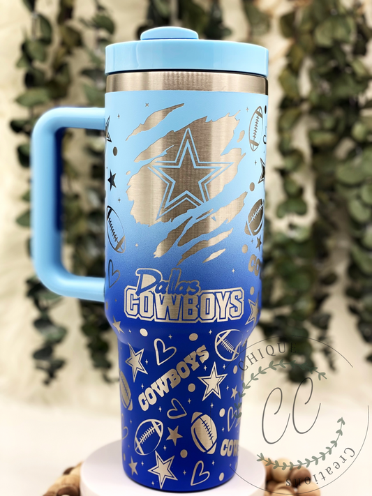 Laser Engraved Cowboys Football Tumbler With Handle, Stanley, Eras Tour