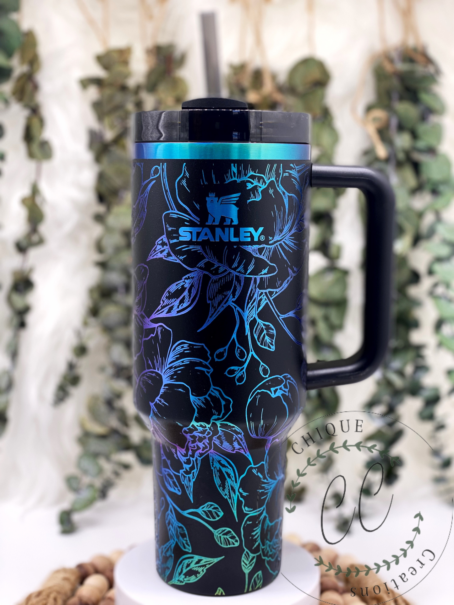 40oz Stanley Black Chroma Mama Peonies Tumbler