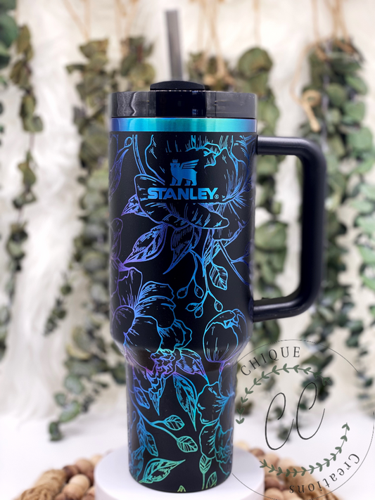 40oz Stanley Black Chroma Mama Peonies Tumbler