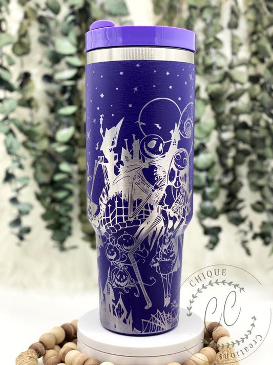 Laser Engraved Nightmare Before Christmas Tumbler With Handle