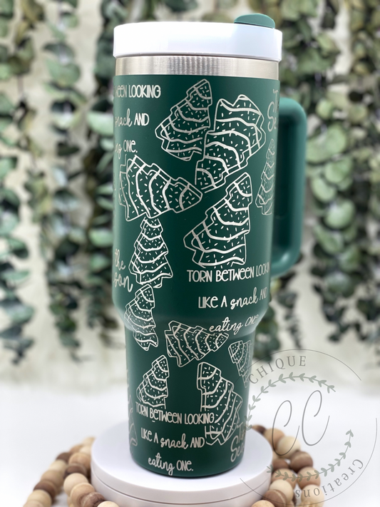 Laser Engraved Christmas Tree Cake, Funny, Lookin Like A Snack Tumbler With Handle, Stanley