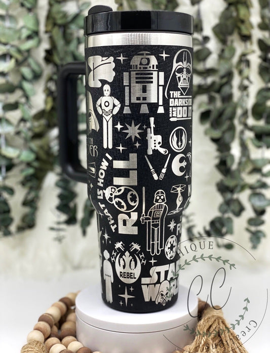 Laser Engraved Star Wars Tumbler With Handle