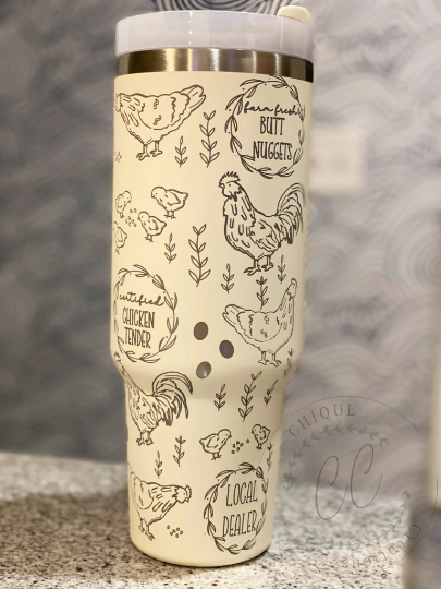 Laser Engraved Chicken, Egg Dealer Tumbler With Handle, Stanley, Eras Tour