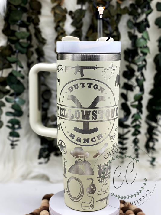 Laser Engraved YellowStone, RIP, Beth, Dutton Ranch, Big Y Tumbler With Handle s