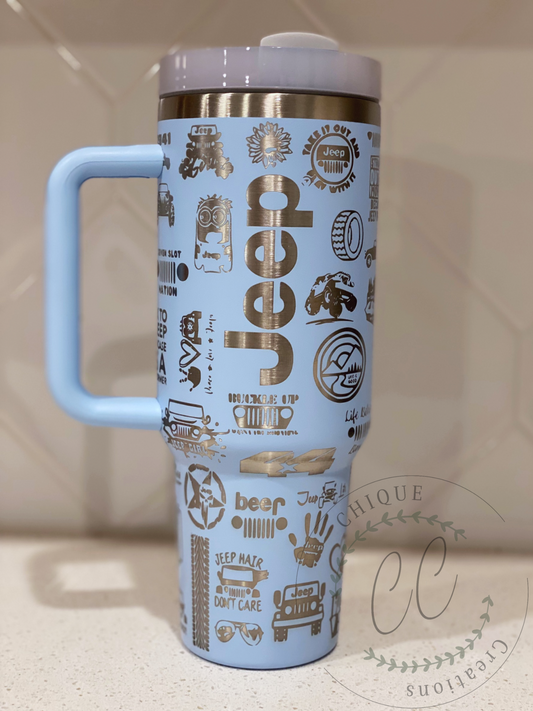 Laser Engraved GIRLS Jeep Themed Tumbler With Handle, Stanley