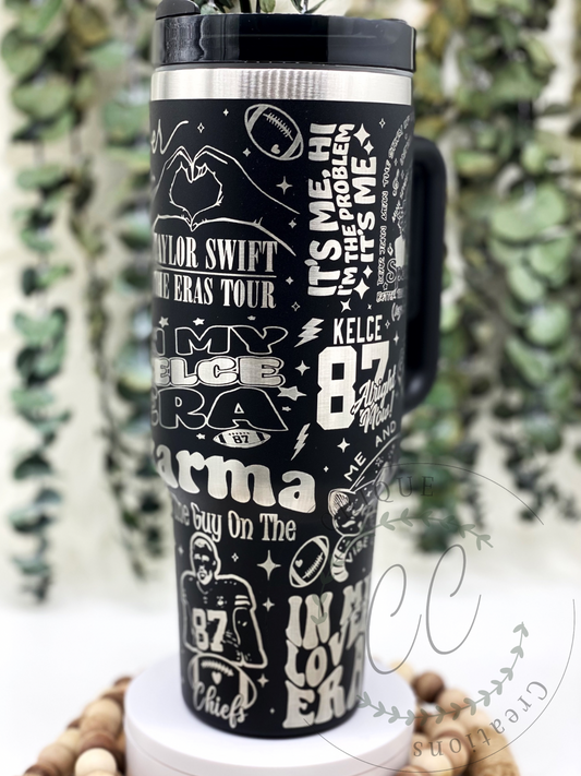 Laser Engraved Taylor Swift Travis KelceTumbler With Handle, Stanley, Eras Tour