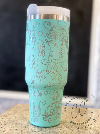 40oz Deep Sea Engraved Stanley Dupe