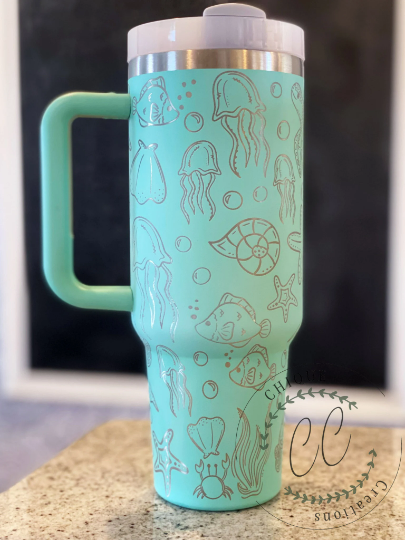 40oz Deep Sea Engraved Stanley Dupe