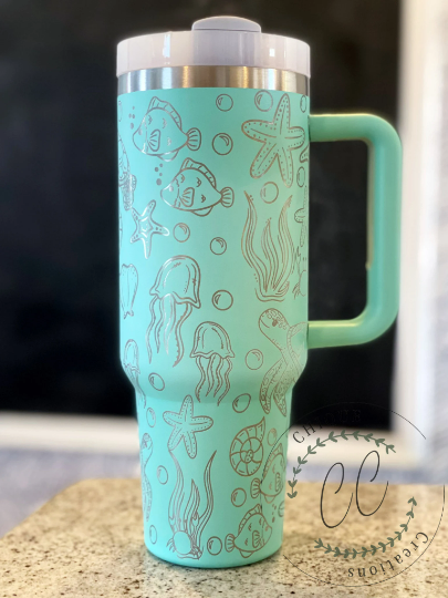 40oz Deep Sea Engraved Stanley Dupe