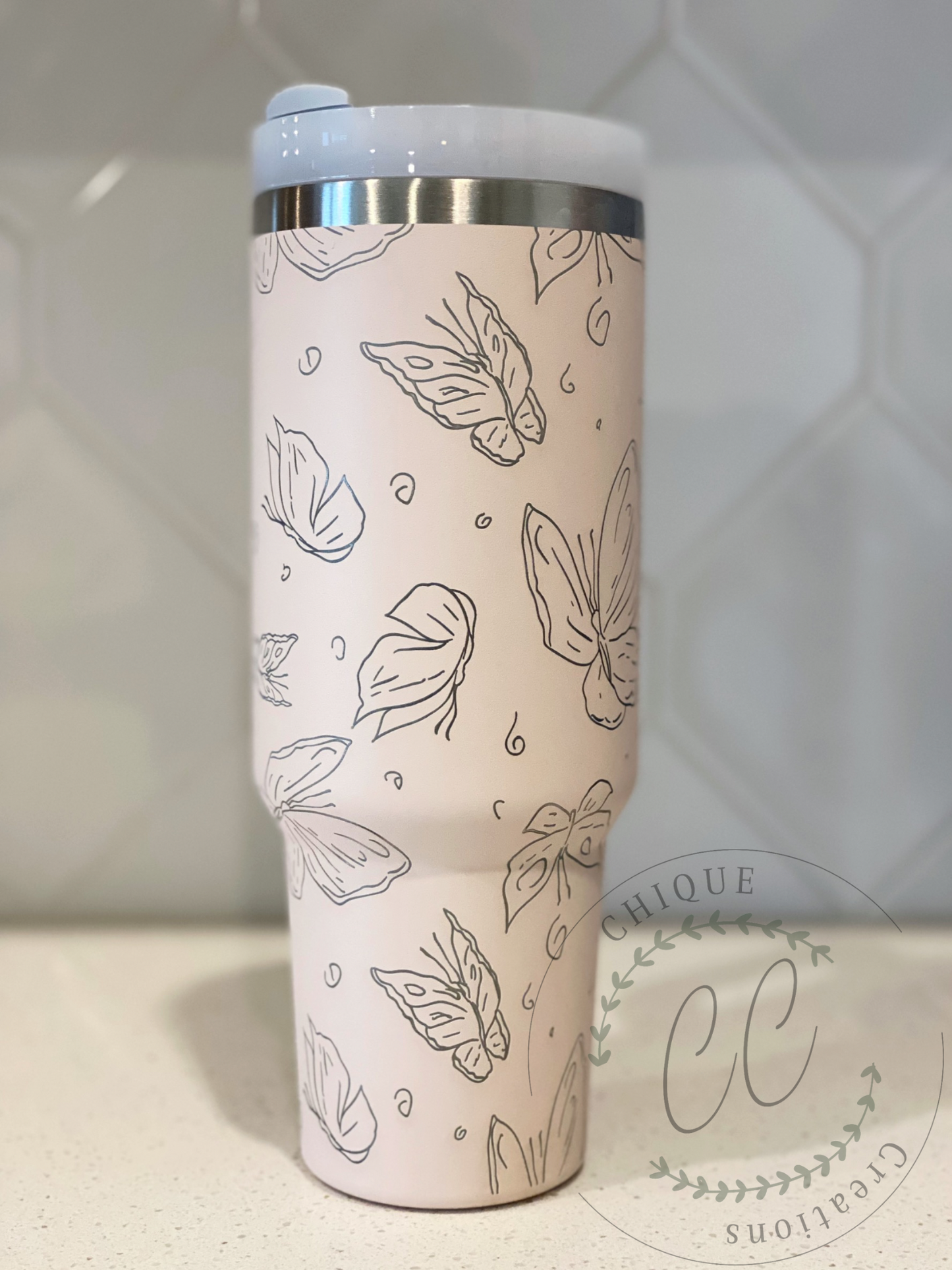40oz Engraved Butterfly Tumbler With Handle, Stanley Dupe, Eras Tour