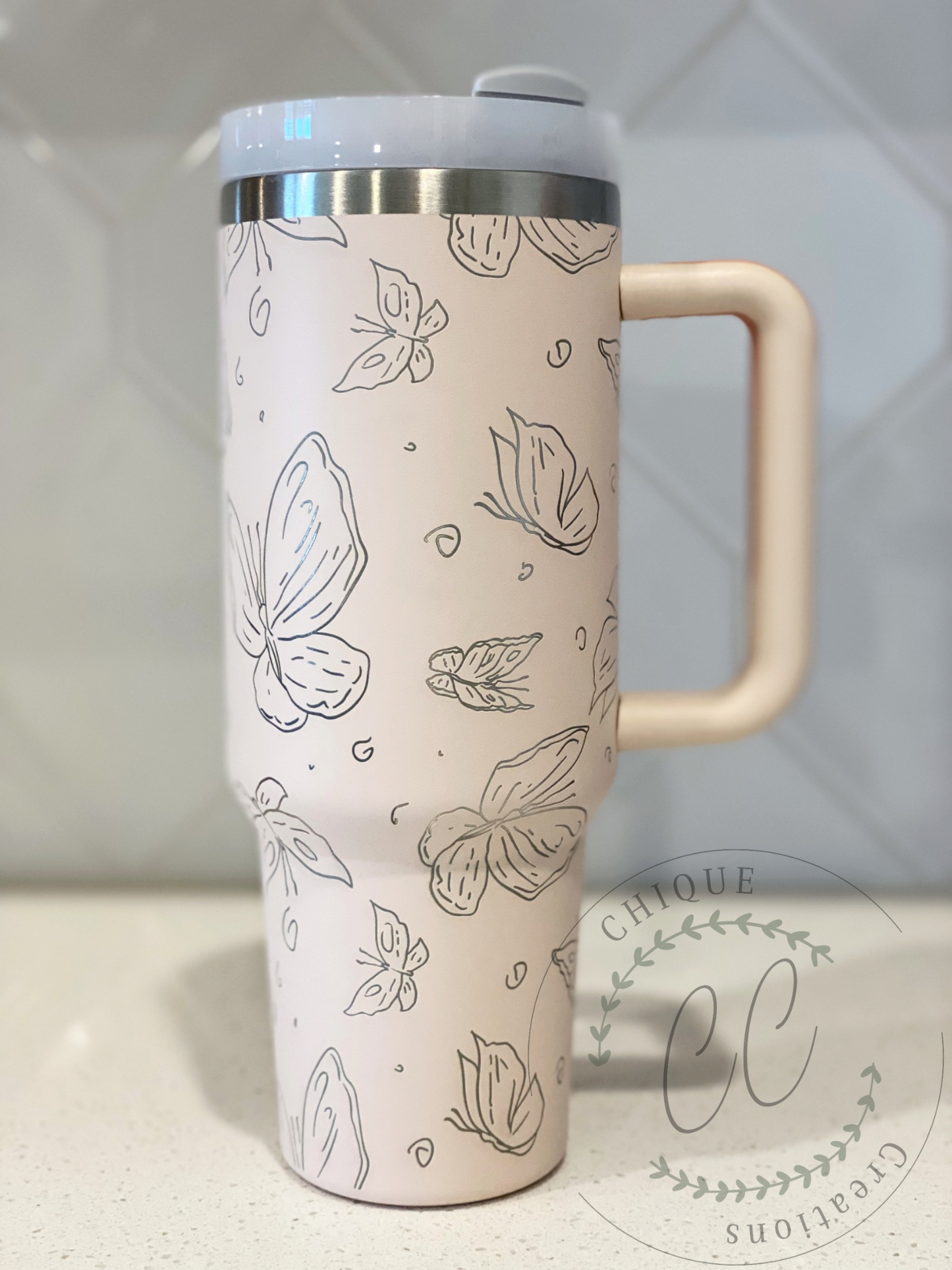 40oz Engraved Butterfly Tumbler With Handle, Stanley Dupe, Eras Tour