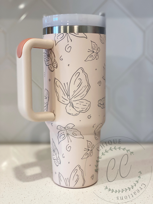 40oz Engraved Butterfly Tumbler With Handle, Stanley Dupe, Eras Tour