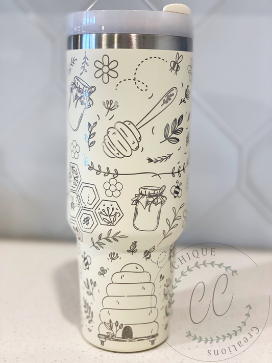 40oz Engraved Bee Keeper, Honey, Floral, Tumbler With Handle, Stanley Dupe, Eras Tour