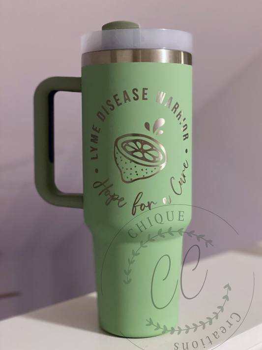 40oz Lyme Disease Awareness H2.0 Quencher Flowstate Tumbler, Soft Matte, White Lid With Straw
