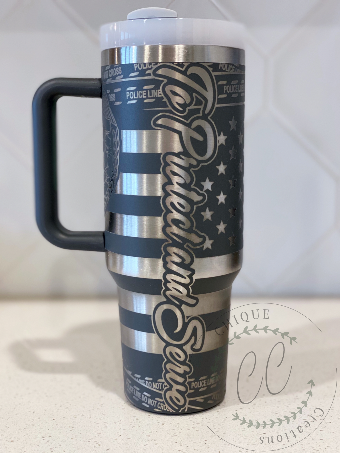 40oz Engraved Law Enforcement, To Protect & Serve, Tumbler With Handle, Stanley Dupe, Eras Tour