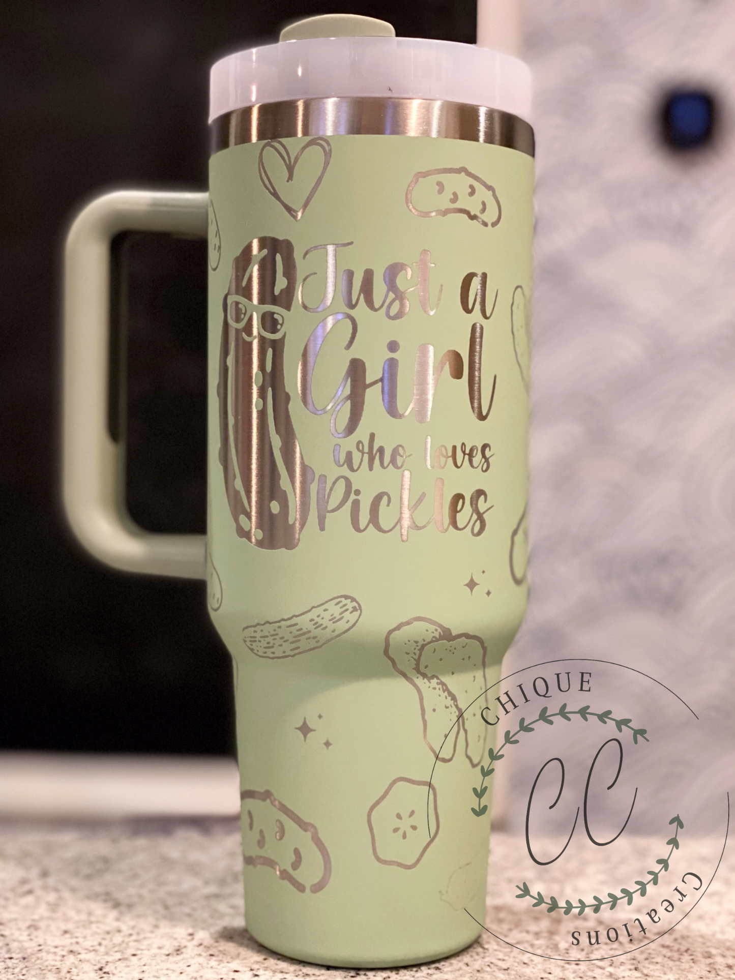 40oz Just A Girl Who Loves Pickles Engraved Stanley Dupe