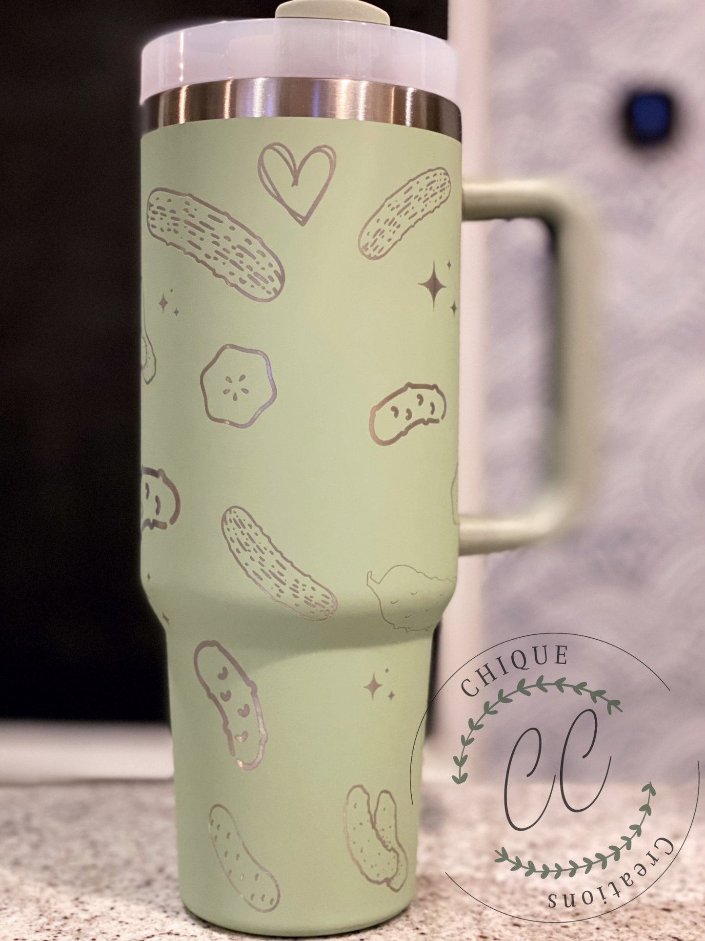 40oz Just A Girl Who Loves Pickles Engraved Stanley Dupe