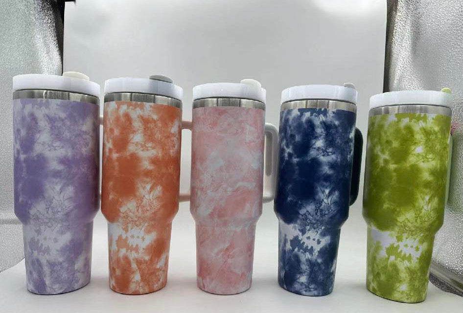 40oz TIE DYE H2.0 Quencher Flowstate Tumbler, White Lid With Straw, Customizable