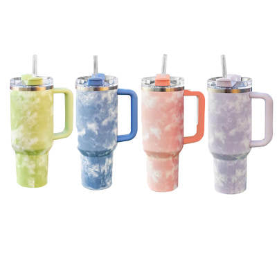 Stainless Steel Tumbler 40oz, Handle, Tie Dye, Straw, Coffee